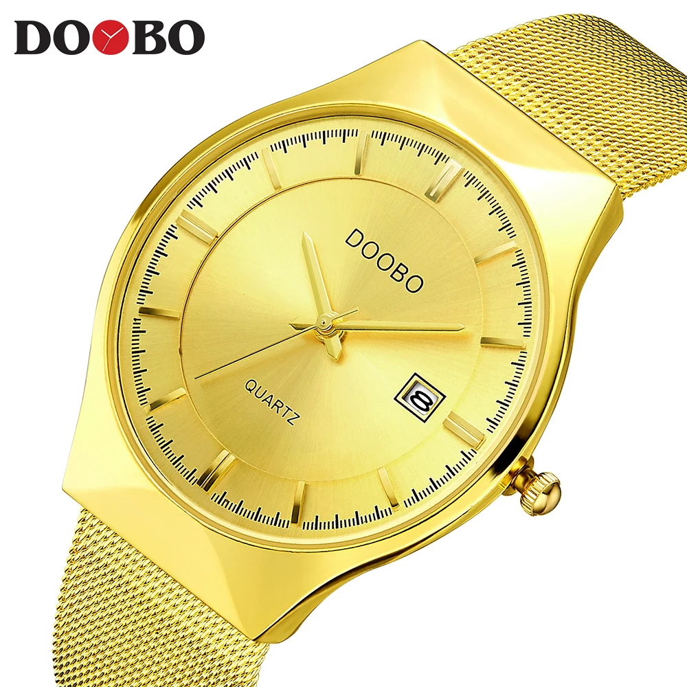 

DOOBO Luxury Brand Quartz Watch Men's Gold Casual Business Stainless steel Mesh band Quartz-Watch Fashion Thin Clock male D035