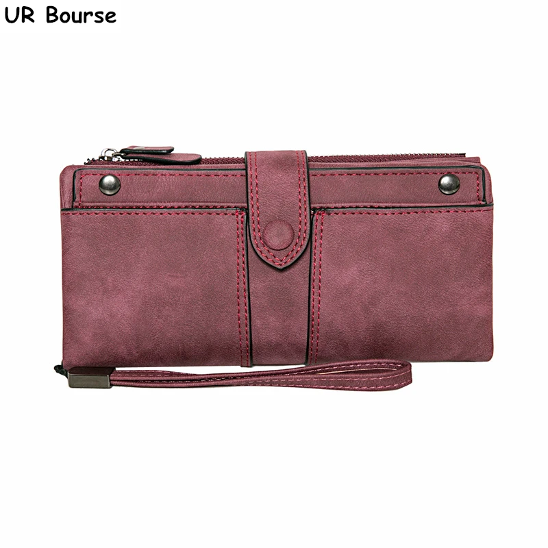 

UR BOURSE Women's Matte Long Wallet Ladies Fold Multi-card Coin Purse Pu Leather Buckle Female Multifunction Wallet Card Holder