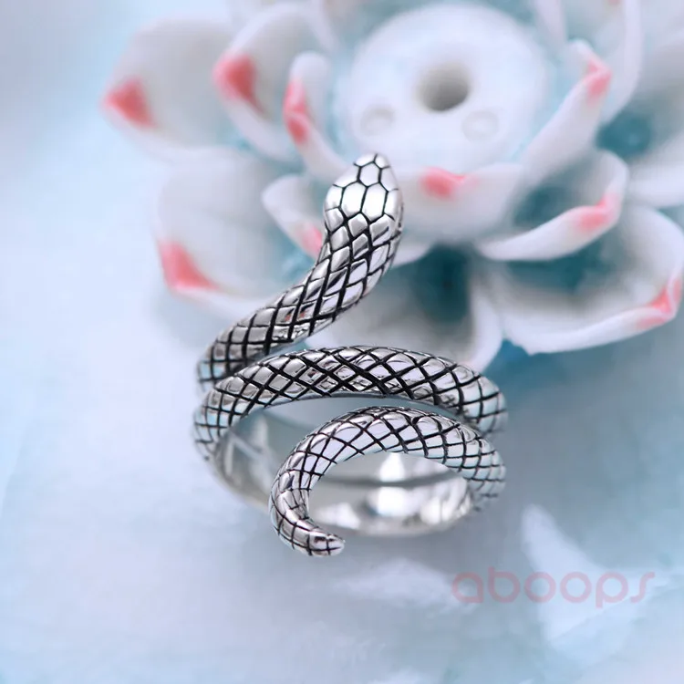 Punk Sterling Silver Snake Ring for Men Women Size 6.5 7 8 9 9.5 Free Shipping Fashion Jewelry