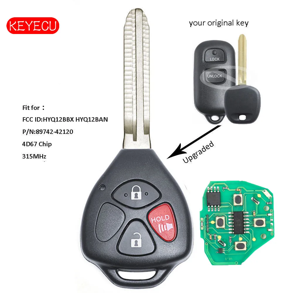 Keyecu Upgraded Remote Key Fob 315MHz 4D67 Chip for Toyota Tundra Echo