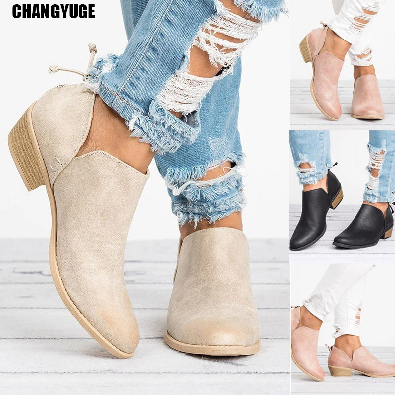 

Big Size Ladies Shoes Spring Autumn New Ankle Boots Fashion Women Chelsea Boots Casual Low Heels Slip-On Woman Shoes Pointed Toe