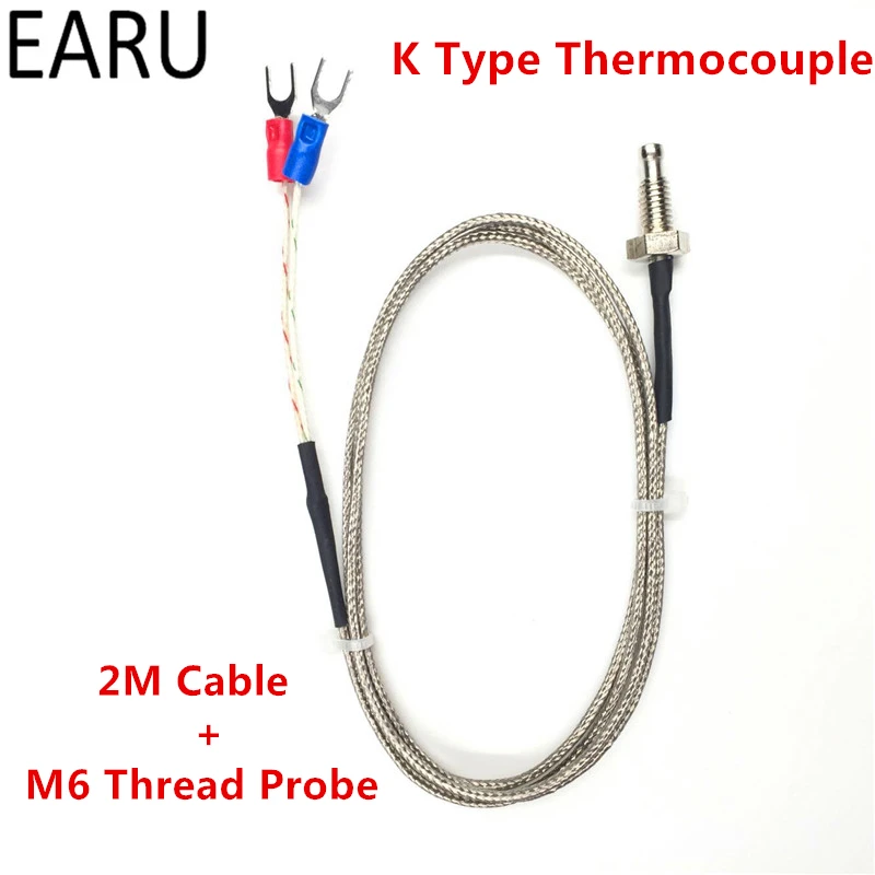 

1pc Thread M6 Screw Probe Temperature Sensor Thermocouple K Type Range 0-400 Degree 2m Long Cable for PID Controller Thermometer