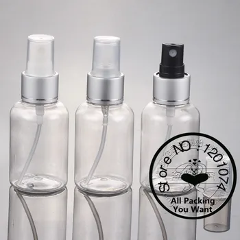 

50ml clear PET bottle with matte silver aluminum sprayer.mist PET bottle. travel refillable perfume container