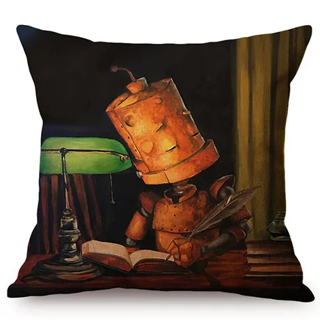 18 Nordic Adorable Robot Characters Cartoon Decorative Throw Pillow Cover Cotton Linen Chair Seat Cushion Cover Cases for Car K102-1