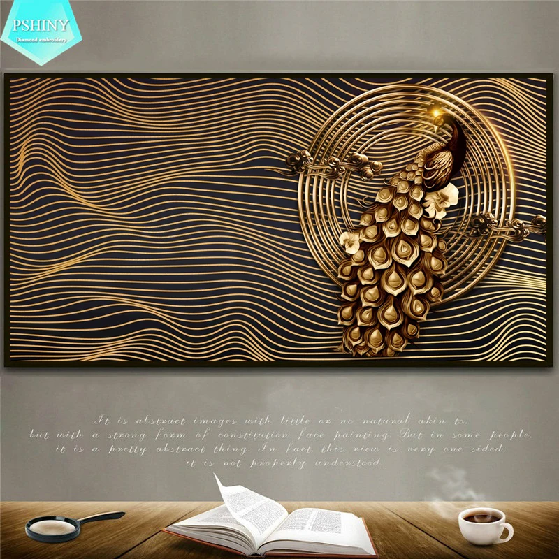 

PSHINY 5D DIY Diamond embroidery sale Gold Black Peacocks Full Round rhinestone decoration home Diamond Painting New arrivals