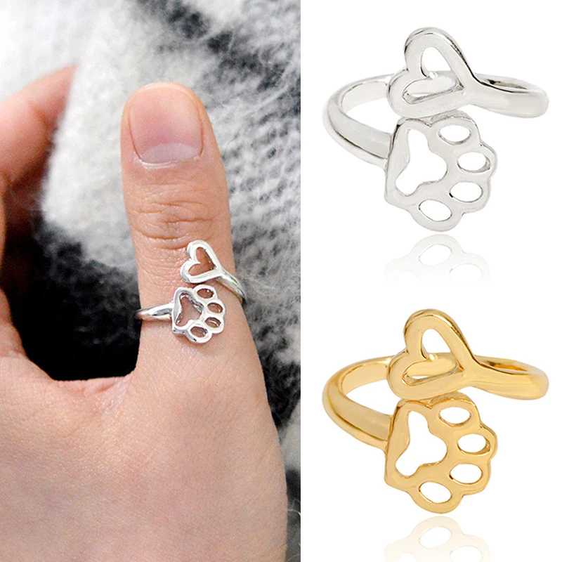 

LNRRABC One Size Love Dog Claws Hollow Women Open Finger Rings Gold Silver Color Alloy Middle Cocktail Ring Fashion Jewelry