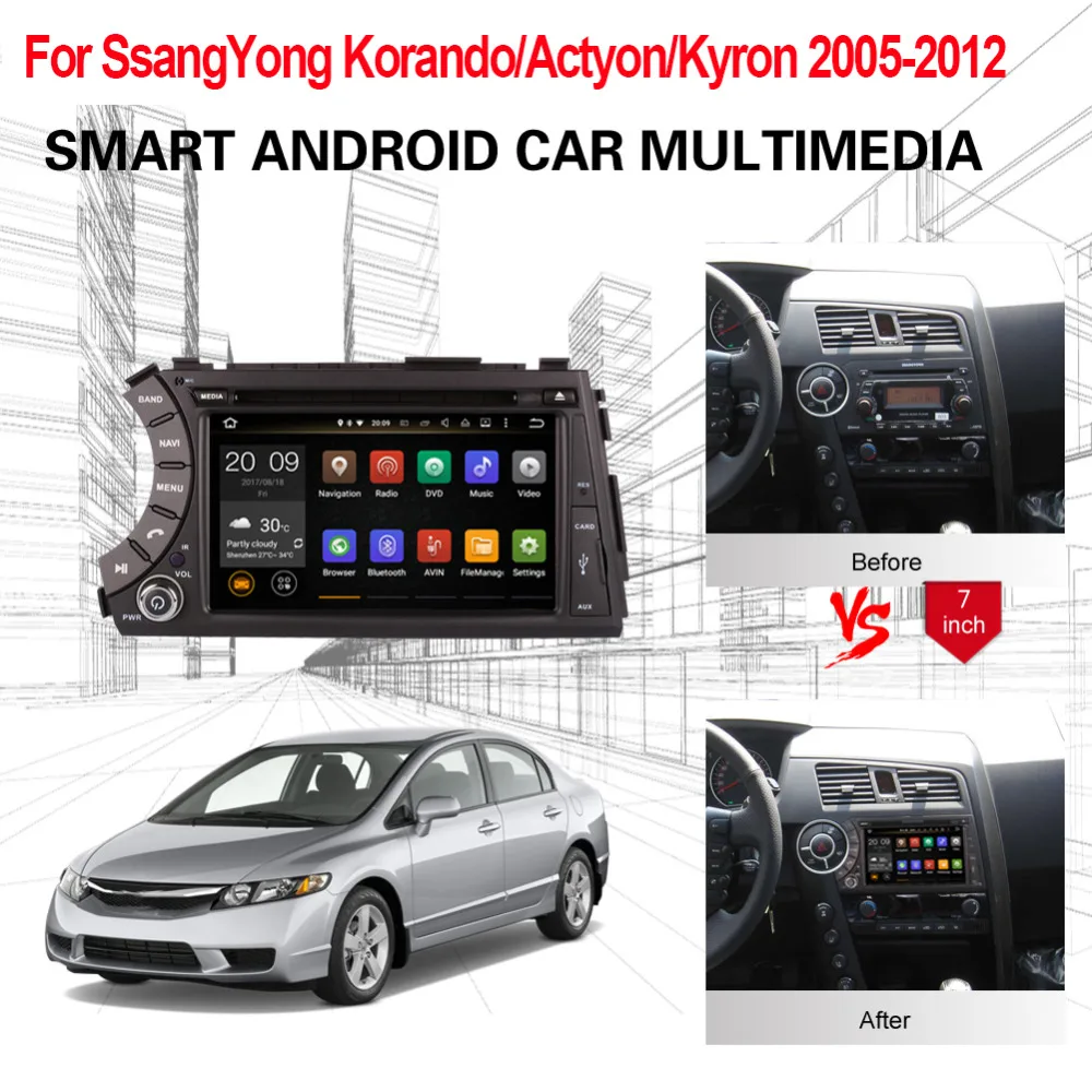 Android 8 0 Восьмиядерный автомобильный радиоприемник стерео с Bluetooth для SsangYong