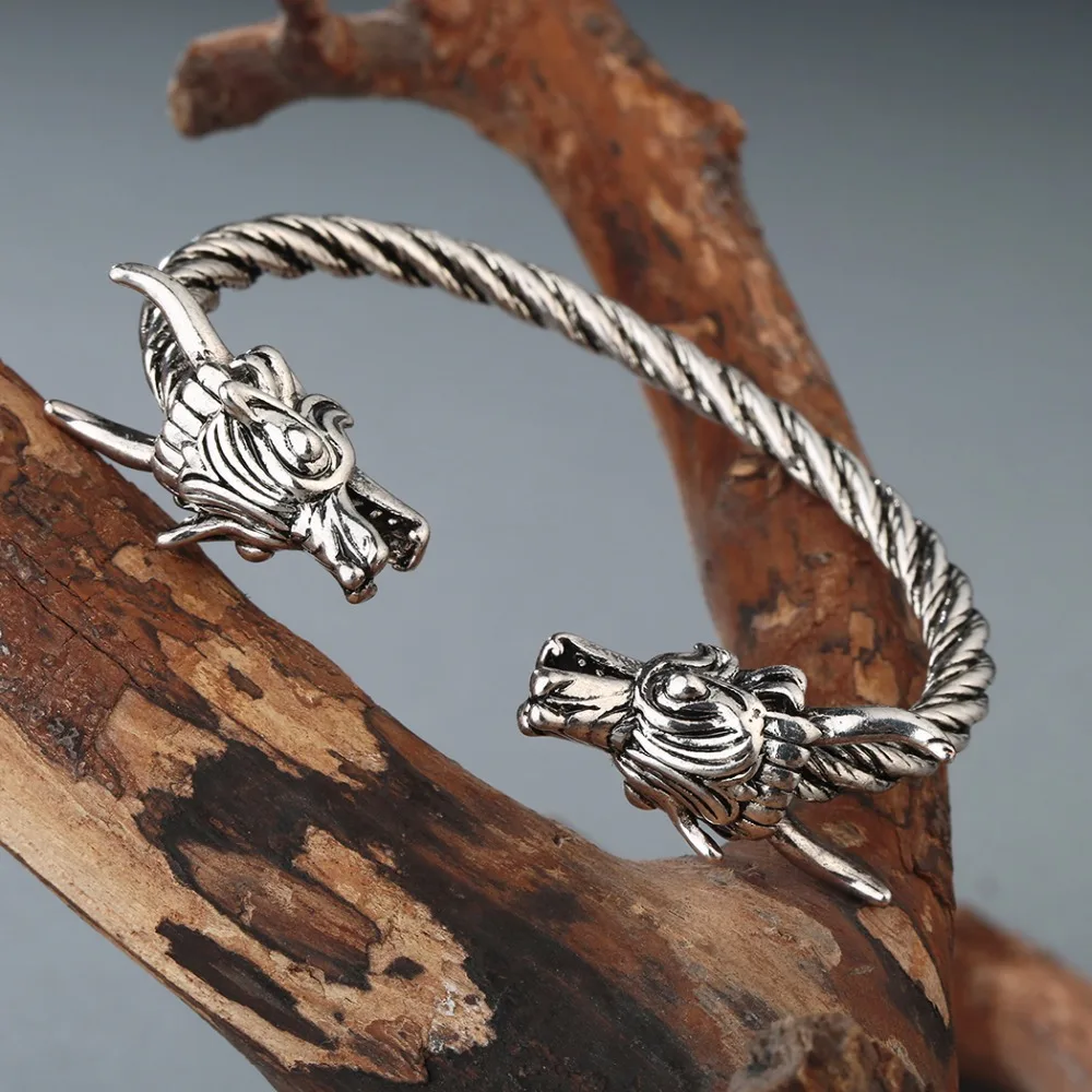 Cxwind-Bracelet à Double Tête de Dragon Viking Réglable pour Homme et Femme, Bijoux Rétro, Manchette Torsadée, Cadeau Punk