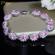 Pera элегантный светильник из стерлингового серебра в форме цветка с большим кубическим цирконием, ювелирный браслет и браслет для женщин B013