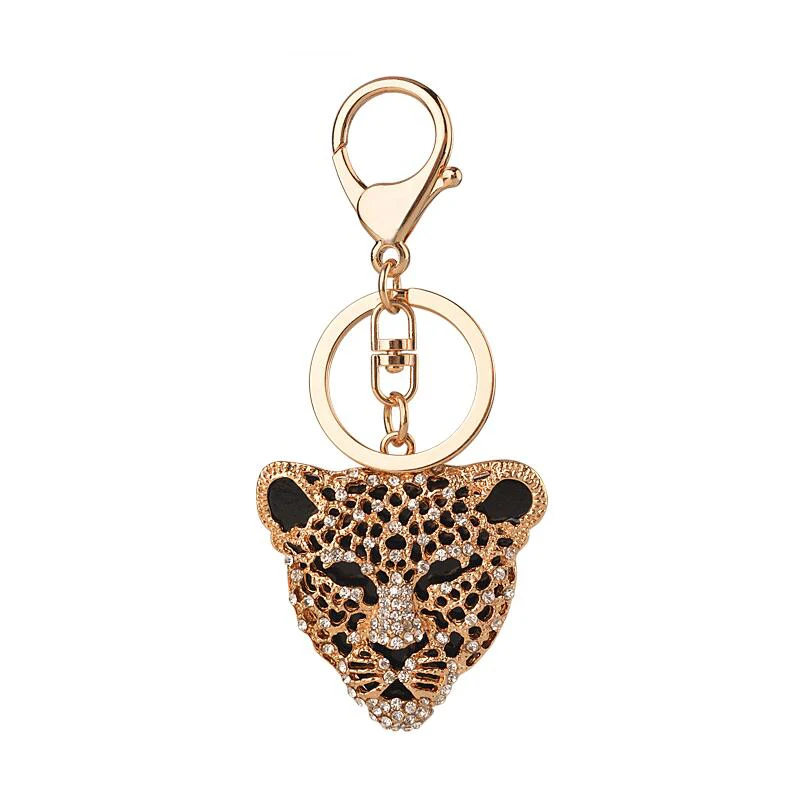 

Leopard Head Design Keychains Gold Color Metal Cheetah Animal Pendant Key Ring Chain Holder Punk Men Trinket Jewelry