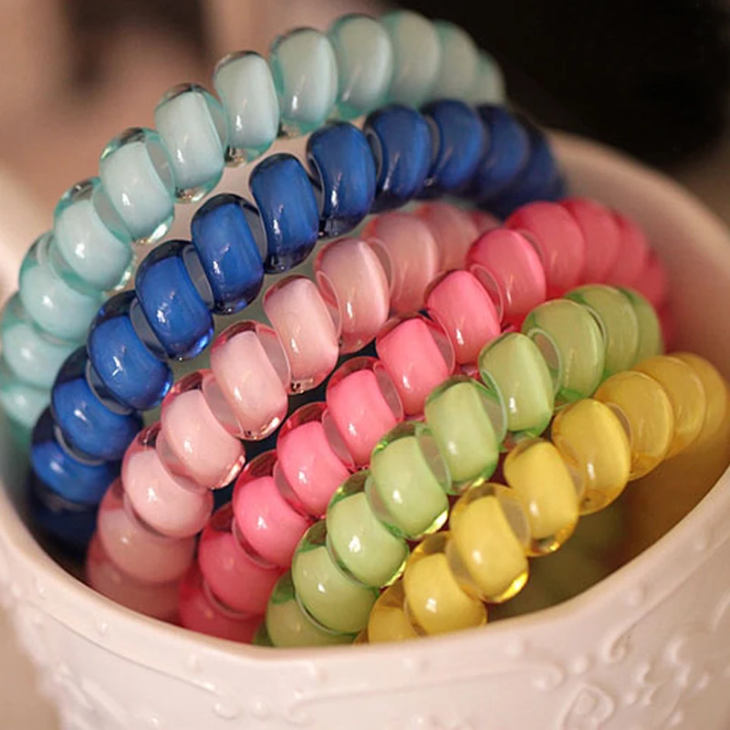 

Arherigele 3pcs Elastic Hair Bands Girls Hair Accessories Rubber Band Headwear Hair Rope Ties Gum Spiral Shape Telephone Wire