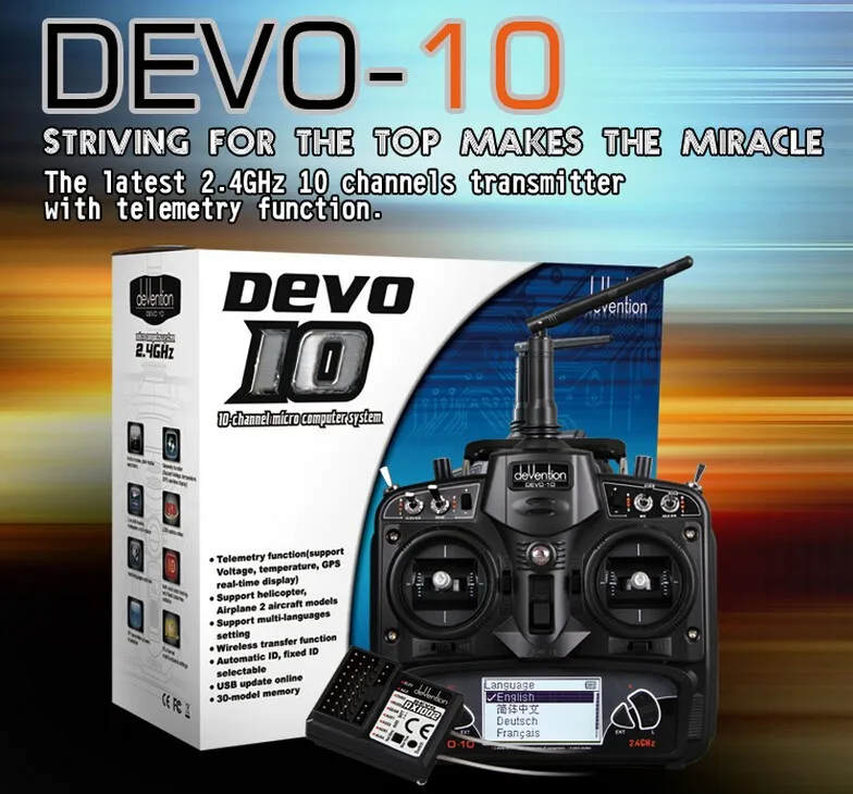 

Original Walkera Black DEVO 10 2.4G Transmitter 10CH RX1002 Receiver Telemetry RC Transmitter for RC Model Multicopter Airplane