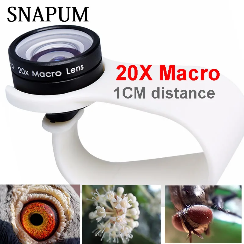 Макро-объектив SNAPUM для мобильного телефона 20X Super Cellphone Macro Lens для huawei xiaomi iphone 6 7 8 10 samsung, используйте только Расстояние 1 см.