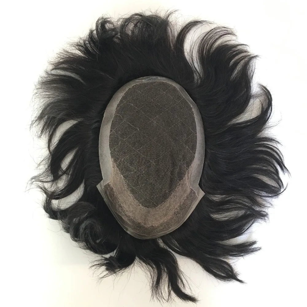 Eversilky Швейцарский Синтетические волосы на кружеве Pu назад мужские тупею отбеленные узлы человеческих волос парики замены волос систем