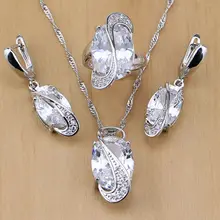 Модные 925 пробы серебряные свадебные ювелирные изделия Белый CZ набор украшений для женщин Свадебные серьги/кулон/ожерелье/кольца