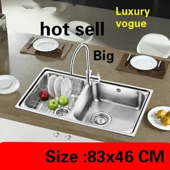 Online Free Shipping Apartment Kitchen Double Groove Sink Luxurious Do The Dishes 304 Stainless Steel Big Hot Sell 83x46 CM
