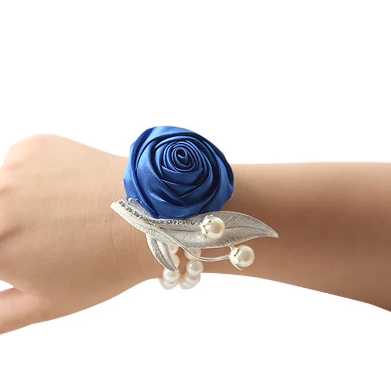 New Marry Decoration Rose Flowers Artificial Brooch Wrist Flower Bride Gift Wedding Decorations Fake Flores Bridesmaid's Bouquet - Цвет: dark blue