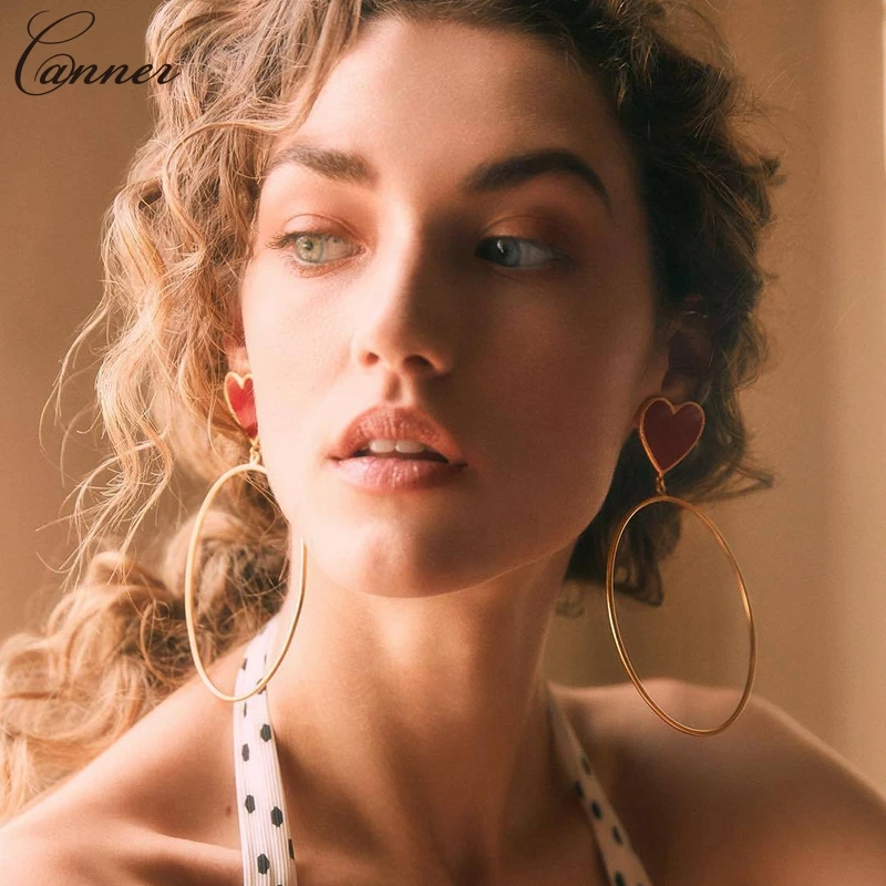 Red Love Heart Earrings for Women Gold Big Round Circle Drop 2019 Lady's Statement Jewelry pendientes mujer Q4 | Украшения и
