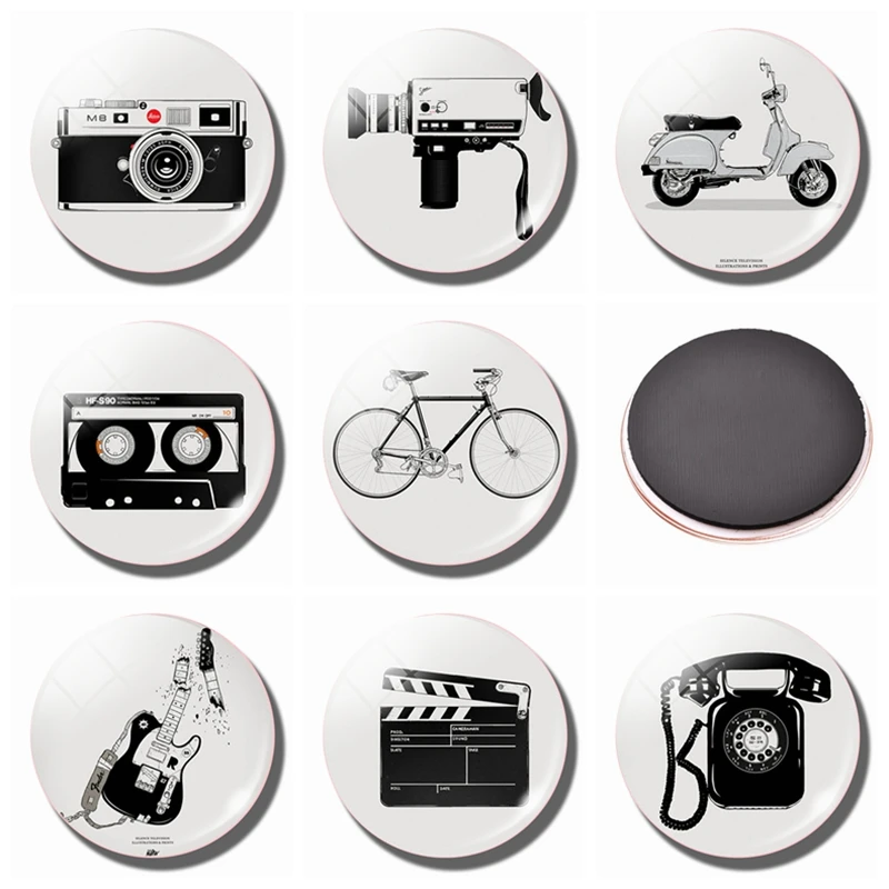 Retro Black and White Photo Fridge Set 25 MM Refrigerator