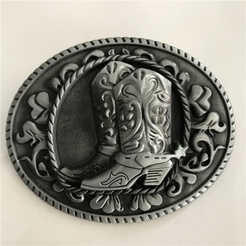 

Retail Fashion Men Cool Silver Pattern Boots Belt Buckle With Oval Metal cowboy Buckles man Jeans accessories Fit 4cm Wide Belt