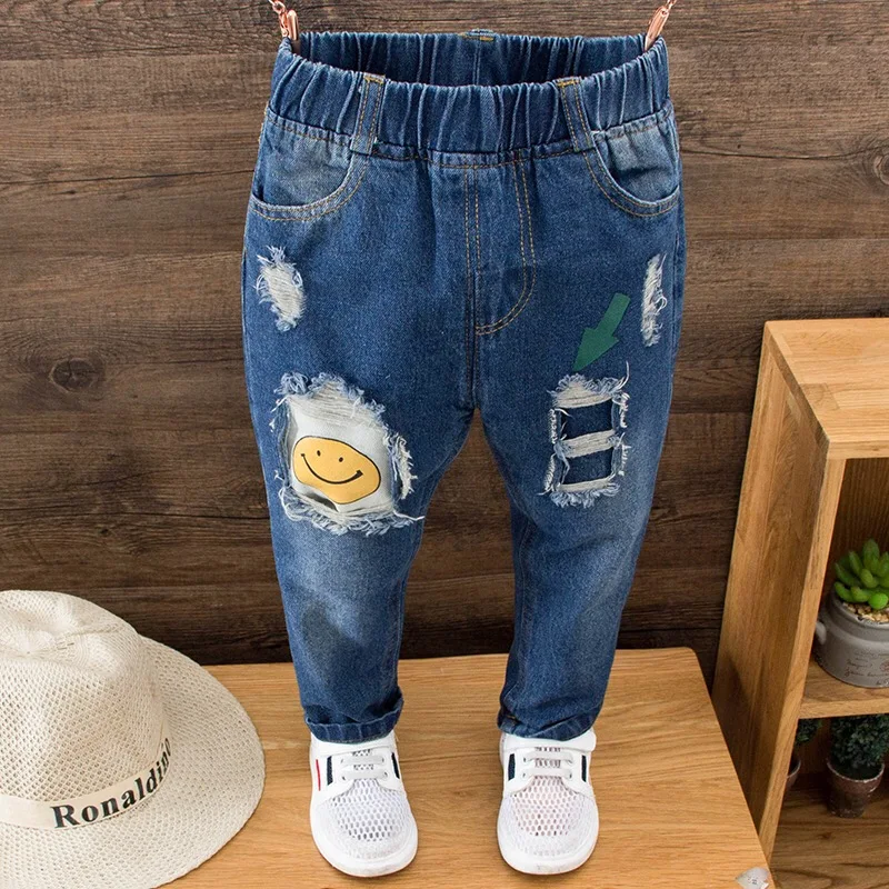

Children's clothing 2019 spring new children's jeans tide boys and girls wild smile casual pants baby jeans
