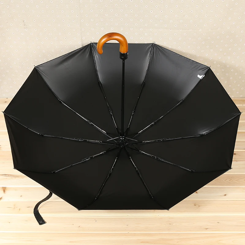 Men's Black Coating Fully Automatic Brand Umbrella Windproof Wooden