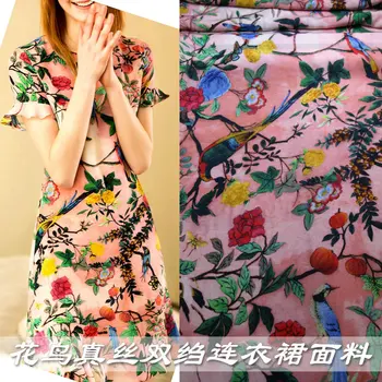 

New floral silk crepe de crepe printed garment fabric gradual change handmade DIY dress shirt fabric