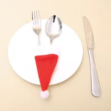 

10 Pcs Christmas Hats Silverware Holders Cutlery Pocket Christmas Decorative Tableware Knife Fork Storage Bags Xmas Ornament