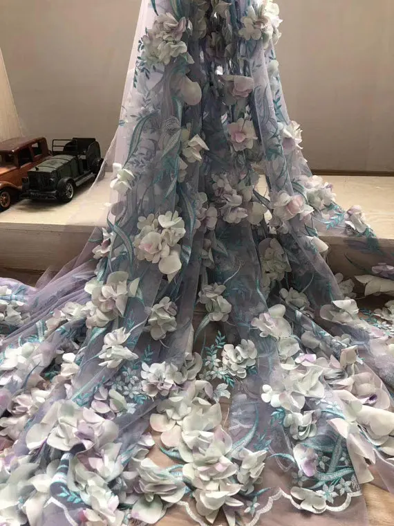 1yrd 3D кружевная ткань с синими цветами Свадебная кружевная ткань французская кружевная ткань для модная одежда по индивидуальному заказу, дизайнерское платье, сетчатая кружевная ткань с 3D цветы - Цвет: 6