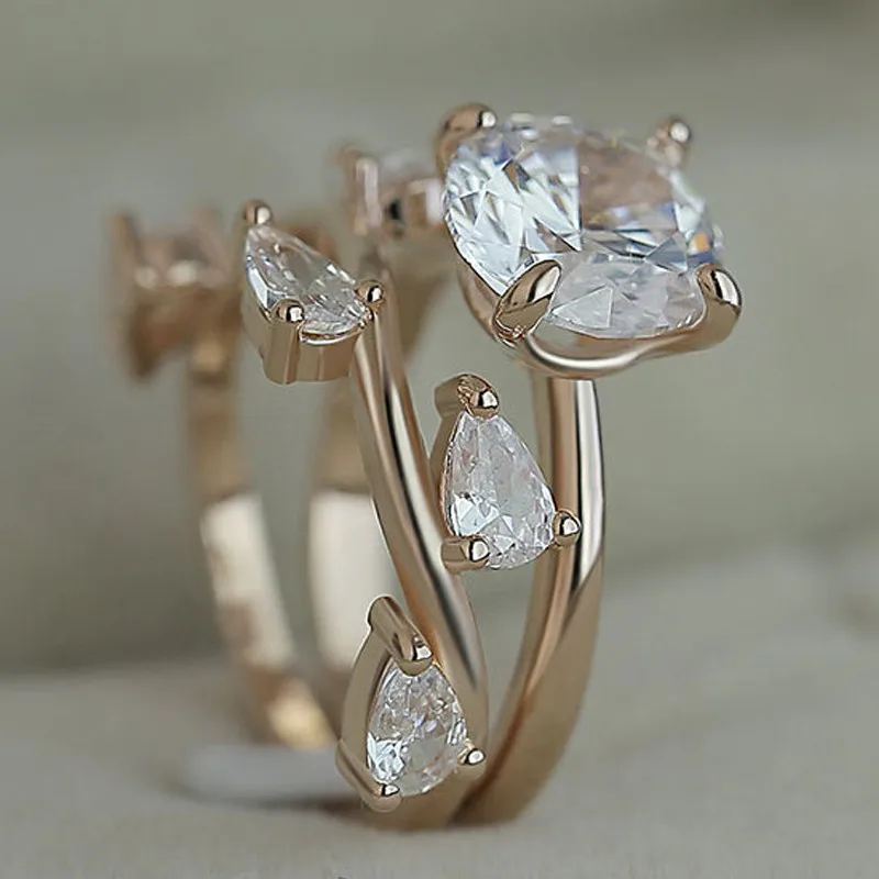 Сердце Камень Кольца из розового золота для женщин обручальное кольцо подарок кристалл кольцо Роскошные ювелирные изделия Женское кольцо Mujer