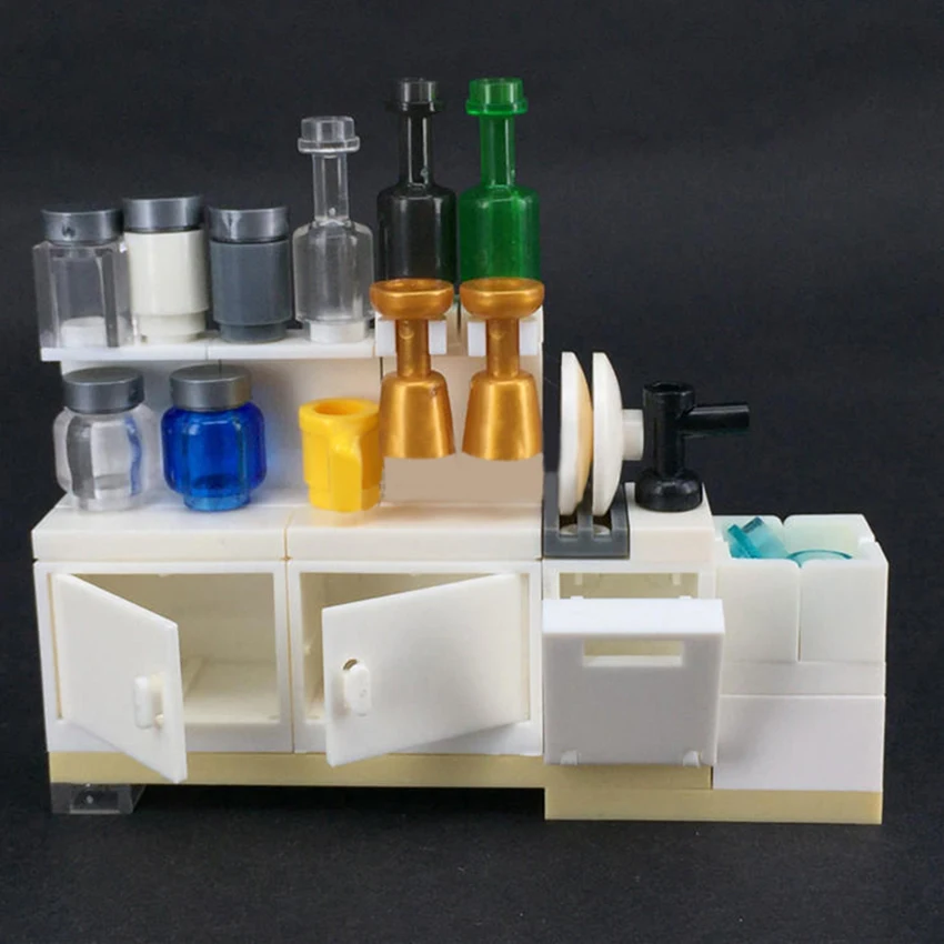 

Single Legoingly Toy Cupboard Tableware Block Kitchen Accessories MOC Bricks Building Blocks Furniture DIY Toys For Children