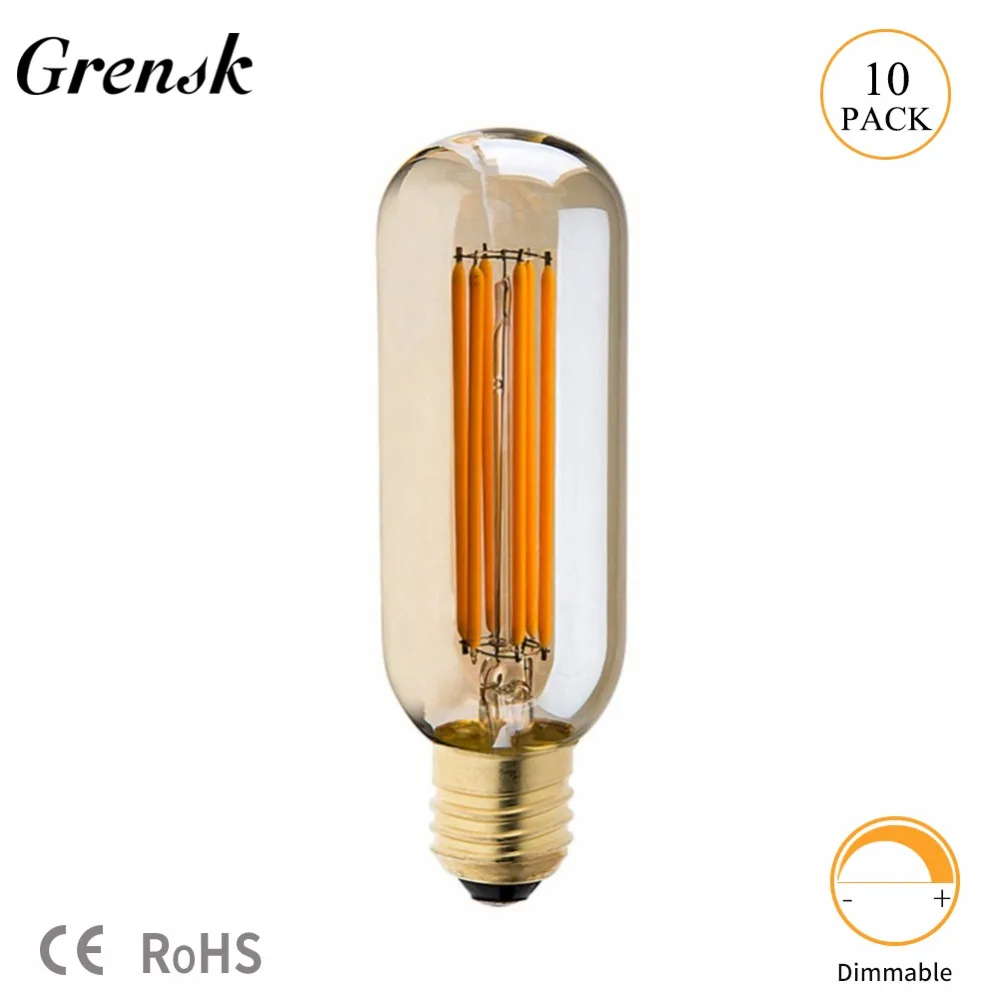 Grensk светодиодный лампы золотой оттенок 6 Вт T45 трубка форма Винтаж светодиодный светильник длинные лампы накаливания супер теплый 2200 к E26 E27 основание лампы с регулируемой яркостью