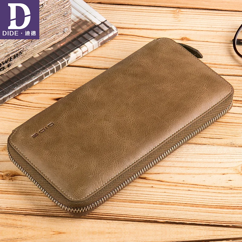 

DIDE Genuine Leather Vintage Wallets men Large capacity Cell Phone Long youth zipper wallet male Coin Purse 770