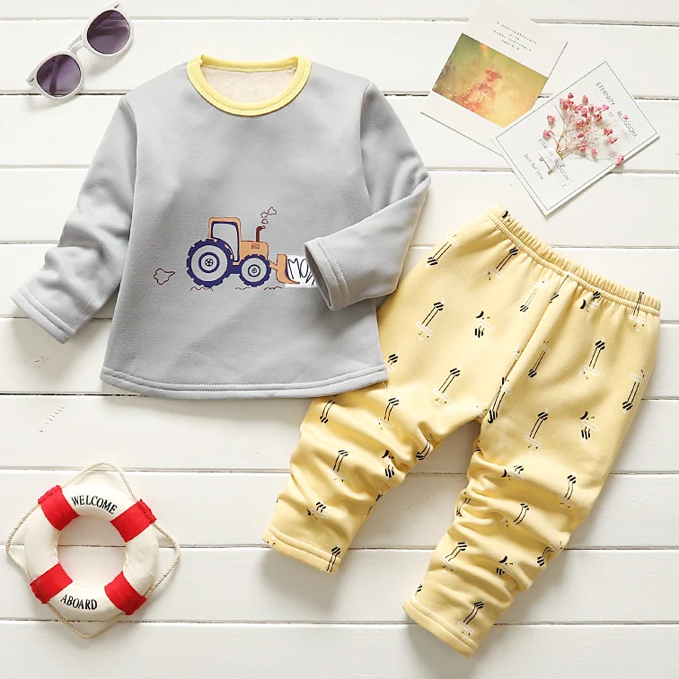 

Boys pajamas clothing sets 2019 autumn winter girls kids fashion cartoon cotton thick tops+pants outfits children warm clothes