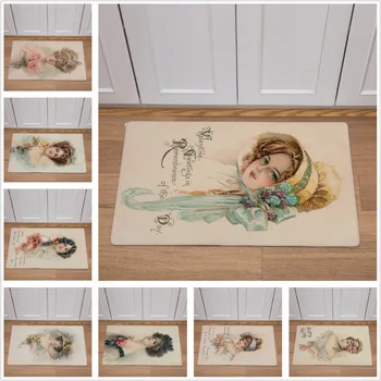 

Vintage European Women Print Carpet 46*76cm PVC Leather Doormat Kitchen Bathroom Non-slip Floor Mats Home Decor Carpets And Rugs