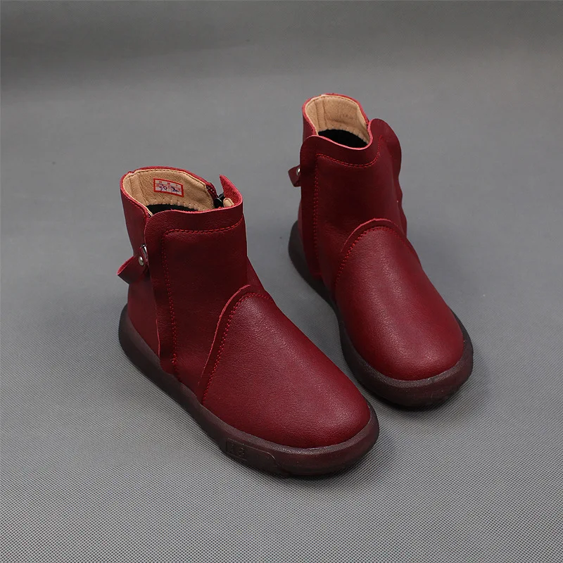 

Genuine Leather Martin Boots 2019 Autumn/winter Fashion Girls Short Boots Princess Cotton Shoes Velvet Children Winter Shoes