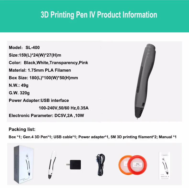 Kembona 3D Ручка sl-400 4th поколения 3D Magic ручка LED Температура Экран дисплея с бесплатной 2 Цвета ABS нити 1.75 мм DIY