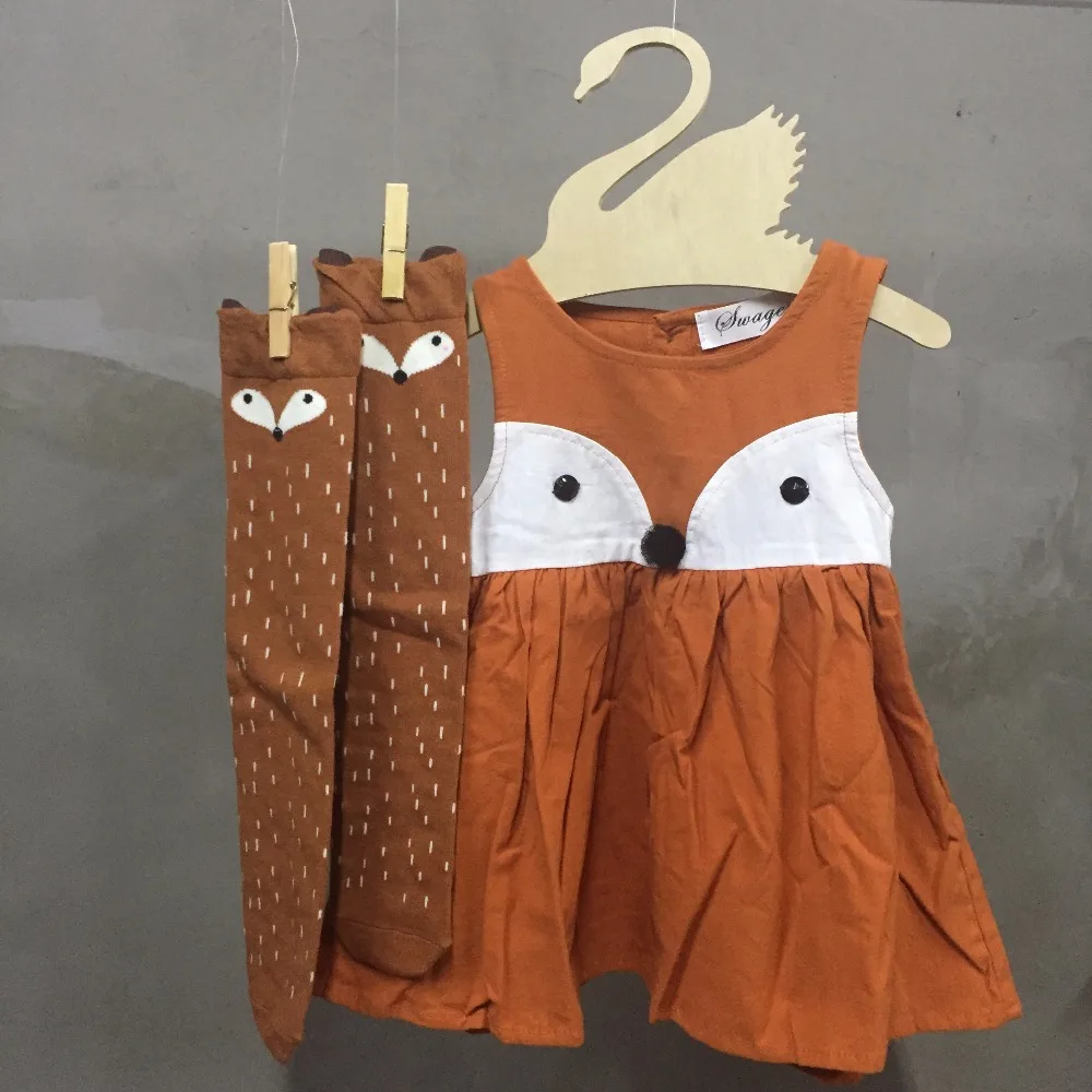 Летние платья для девочек с рисунком лисы; детское Хлопковое платье с рисунком лисы; теплый костюм; комплект одежды для маленьких девочек; D0007