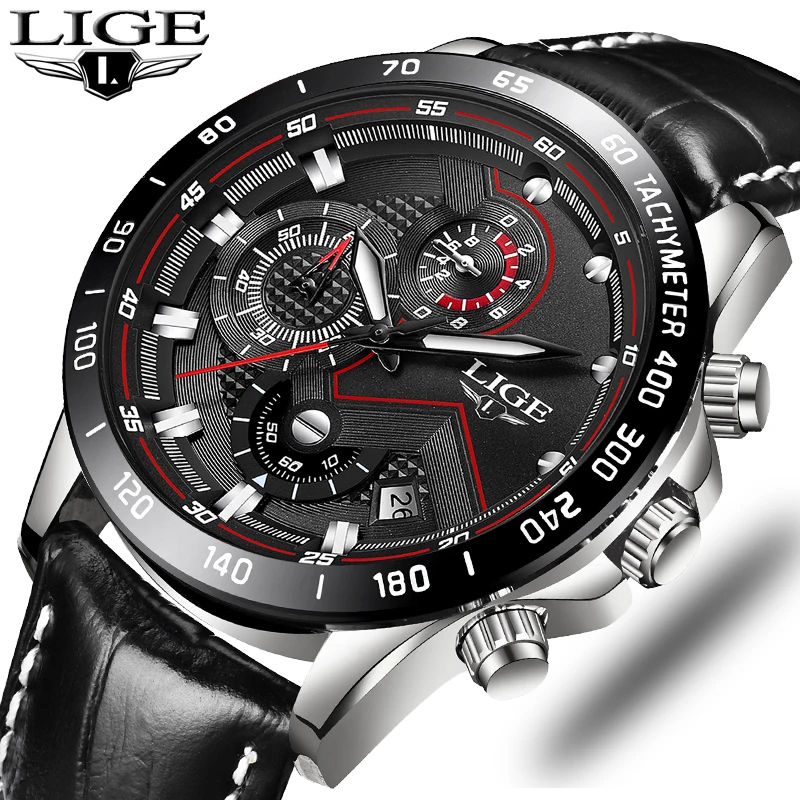 

2018 New Fashion LIGE Mens Watch Leather Steel Business Watch Date Chronograph Quartz-watch Male Gifts Clock Relogio Masculino