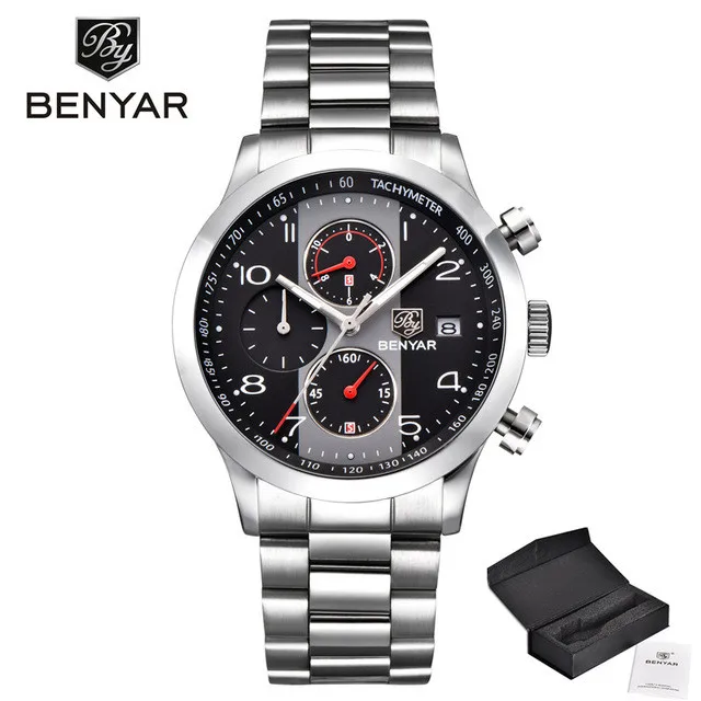 Мужские часы BENYAR лучший бренд класса люкс модные повседневные часы спортивные цифровые военные кварцевые часы водонепроницаемые часы - Цвет: silver blacke-5133