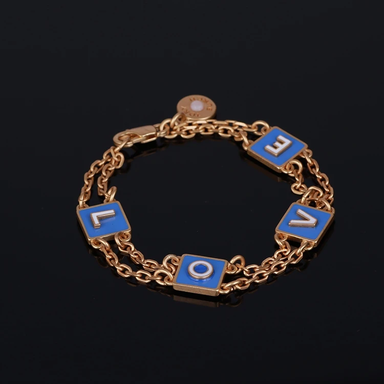 

European and American enamel square letters double-layer simple wild female bracelet