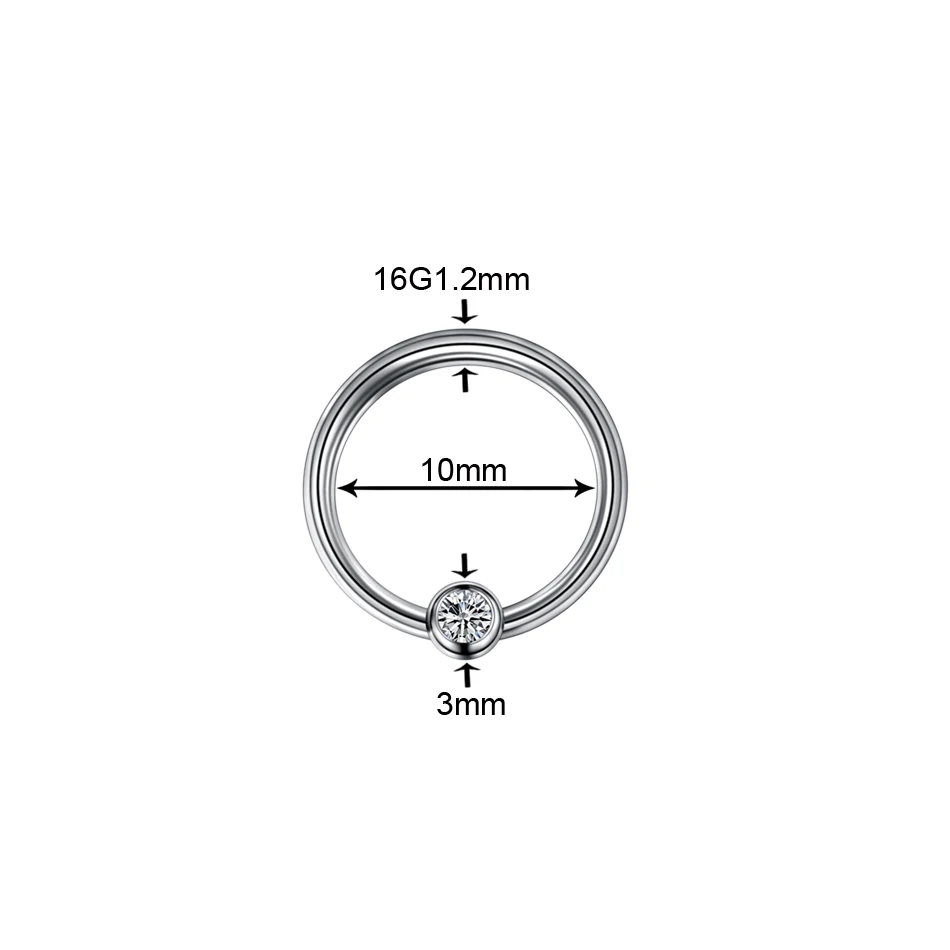 1 шт./лот кольца в нос из титана круглые и плоские Кристальные перегородки Кольца кольца ноздри пирсинг серьги для носа ореха пирсинг ювелирные изделия - Окраска металла: Ball Gem 1.2x10x3mm