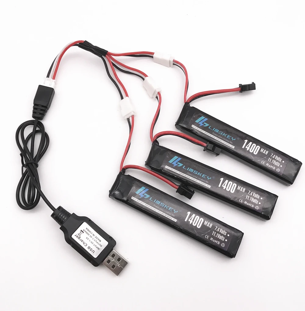 Limskey RC Lipo батарея 3 шт. 7 4 В 1400 мАч с в зарядное устройство 25C мини страйкбол