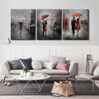 

Modern Abstract Posters and Prints Wall Art Canvas Painting Wall Decoration Streetscape Lovers in the Rain Pictures for Bedroom