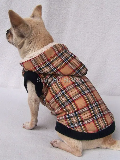 

Dog Winter Clothes Grid Print Pet Dogs Cotton Hoodie Coat Fleece Inside Yellow