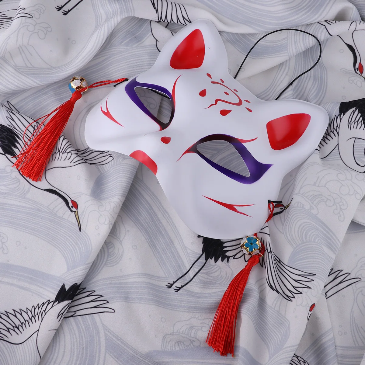 TiaoBug ручная роспись Половина лица ПВХ лиса маска «кошка» с кисточками колокольчики взрослые дети японский Кабуки Маскарад Аниме Косплей Костюм