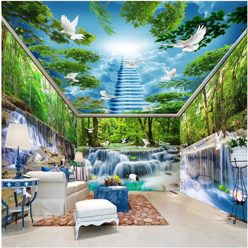 

Wall Wallpaper Custom Forest Falls Lake Pigeon Smallpox whole room Background Modern Mural for Living Room Painting Home Decor