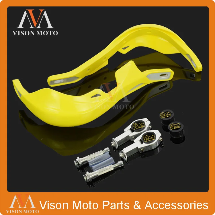 

Yellow motorcycle handguards safe for enduro motocross with clamps fit for irt pit bike RM85 125 250 RMZ250 450 RMX250 DRZ400