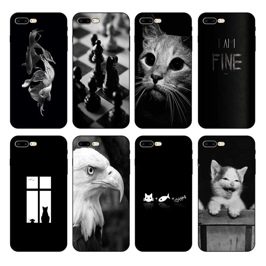 

HOUSTMUST Fish Shark Eagle Cat Man Army Chess Black Soft Phone Case Cover For iPhone 6 6s 7 8 X 5 5S 6plus 7plus 8plus XR XS max