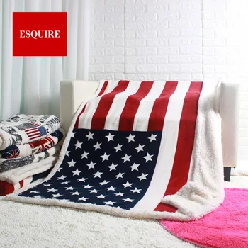 

double layer thick USA US UK ENGLAND BRITISH flag fleece sherpa plush faux fur tv sofa gift blanket throw blankets 50x60inch